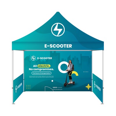 10' Steel Custom Canopy Tent – Basic Trade Show Kit with Back Wall(Double-Sided) & Half Sides Wall