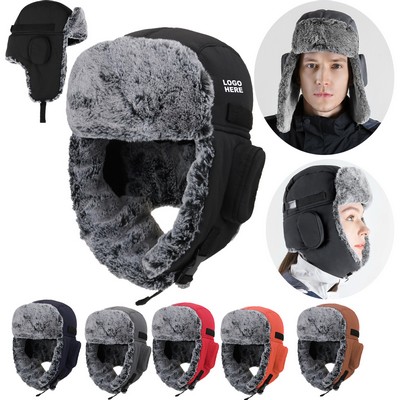 Promotional Winter Cap Windproof Men's Trapper Hat with Faux Fur Linning