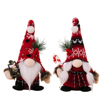 Christmas Rudolph Plush Pom Knit Curved Hat Gnome Figurine