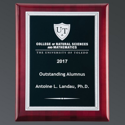 Rosewood Piano Finish Plaque, Textured Black Aluminum/Silver Florentine, Small (7"x9")