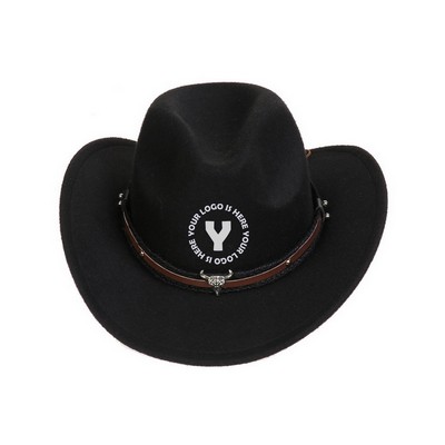 Western Cowboy Hat With Bull Head Emblem