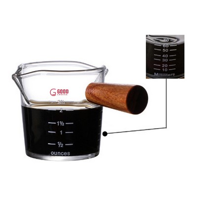 Double Spout Glass Measuring Cup w/ Wooden Handle