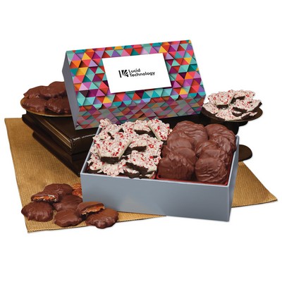 Peppermint Bark & Pecan Clusters in Gift Box with Triangles Sleeve