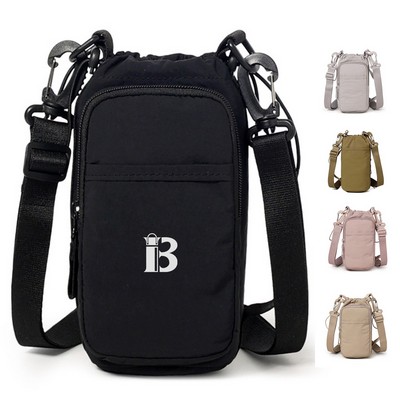 Nylon Outdoor Water Bottle Carrier Bag w/ Phone Pocket