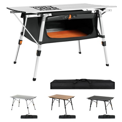 Roll-Up Aluminum Portable Beach Folding Camping Adjustable Height Picnic Table with Storage Bag