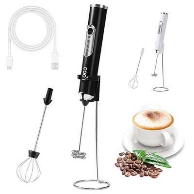 Rechargeable Cordless Handheld Mixer Milk Frother With 2 Heads and Stand