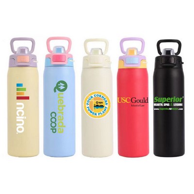 32 Oz. Stainless Steel Vacuum Insulated bottle with pop open & sip straw lid and carry loop