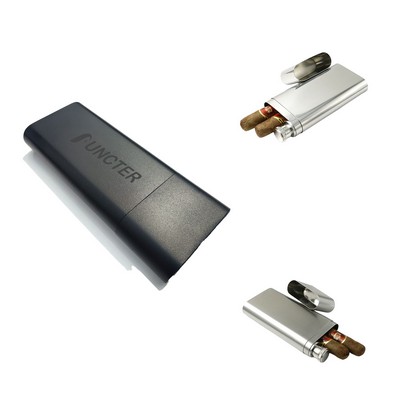 2-Cigar Stainless Steel Travel Case with Built-in Flask