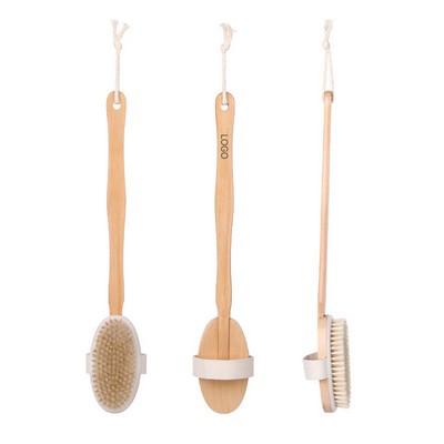 Long Handle Bath Brush Natural Bristle Body Scrubber Round Massage Shower Brush