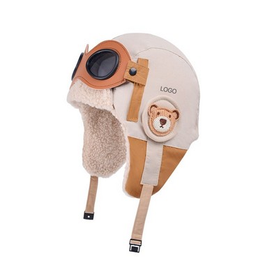 Kids' Winter Aviator Trapper Hat with Integrated Goggles Fleece Lined Warm Ear Flap Hat