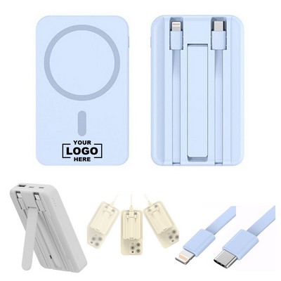 10000mAh power bank with built in data cable and magnetic wireless charging