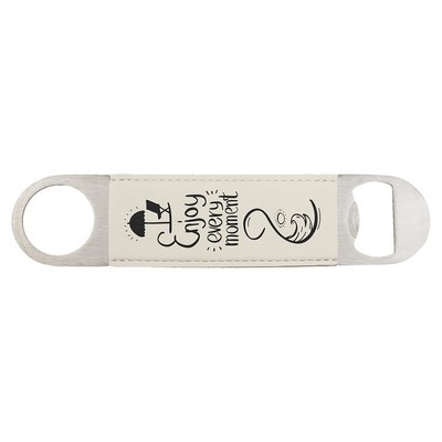 White Leatherette Bottle Opener - Laser Engraves to Black