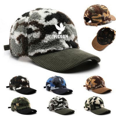 Winter Corduroy Polar Fleece Warm Patchwork Cap Hat