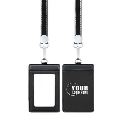 Genuine Leather Business Card Holder Lanyard