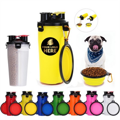 2-in-1 Pet Food & Water Bottle with Collapsible Bowls