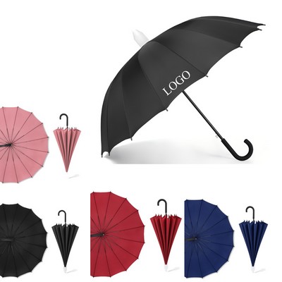 16 Ribs Long Handled Umbrella With Waterproof Case