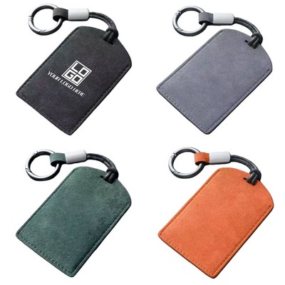 Suede Key Card Holder Keychain
