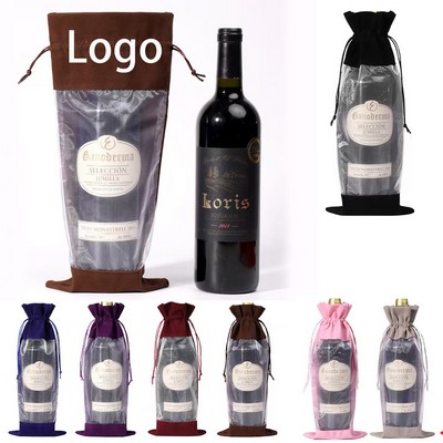 Luxury Drawstring Bottle Bag: Velvet Meets Sheer Organza