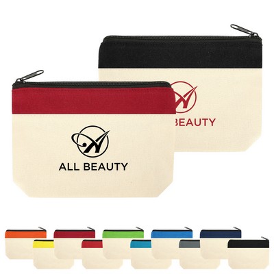 Two-Tone Cotton Canvas Utility Zipper Pouch (Ocean)