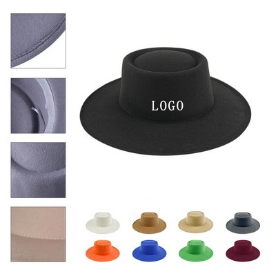 Solid Round Top Wide Brim Fedora Hat