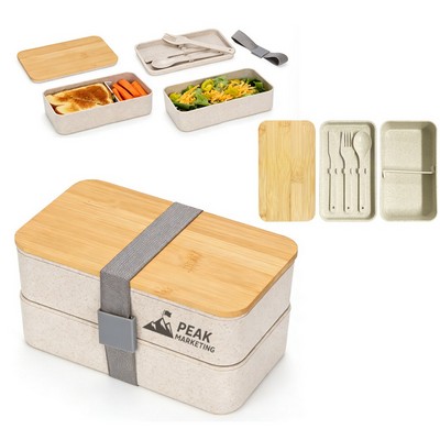 Bamboo Lid Wheat Straw Double-Layer Lunch Box
