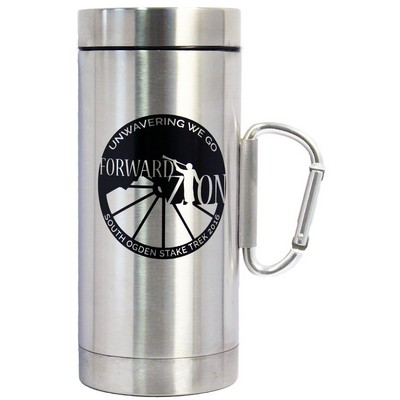 14 Oz. 2-wall Stainless Steel Travel Mug w/ Carabiner Handle & Screw On Lid