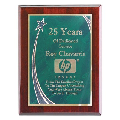 Plaque - 7"x9" Rosewood Wall Plaque with Green Rising Star Achievement Plate (5"x7")