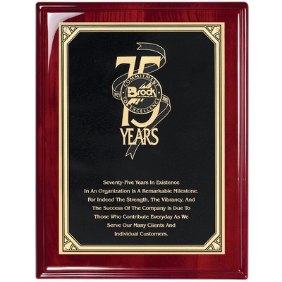 Rosewood Piano Finish Plaque with Florentine Border Plate, 8 x 10"