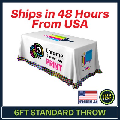 6' x 30"T x 36"H - 4 Sided Hemmed Standard Table Throws - Dye Sublimation - Made in the USA