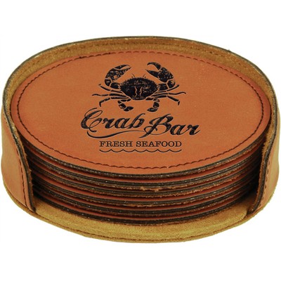 Coaster Set - Leatherette - Rawhide/Engraves Black