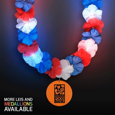 Red, White & Blue LED Hawaiian Lei with Custom Orange Medallion - PRINTED
