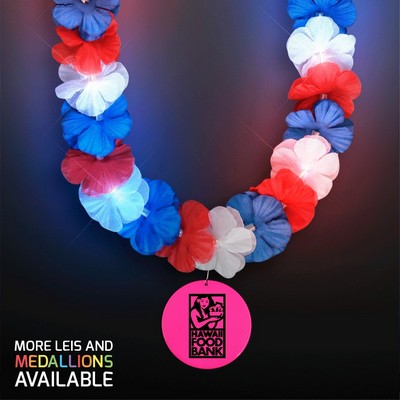 Red, White & Blue LED Hawaiian Lei with Custom Pink Medallion - PRINTED