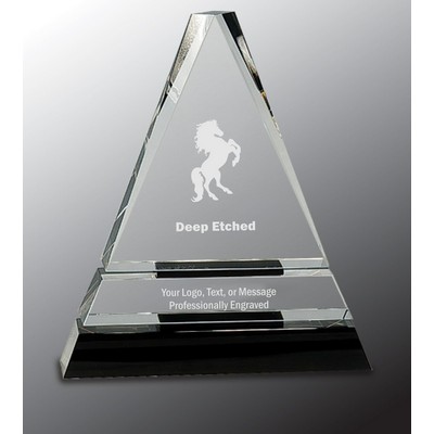7 3/4" Clear Crystal Triangle Award on Black Crystal Pedestal Base