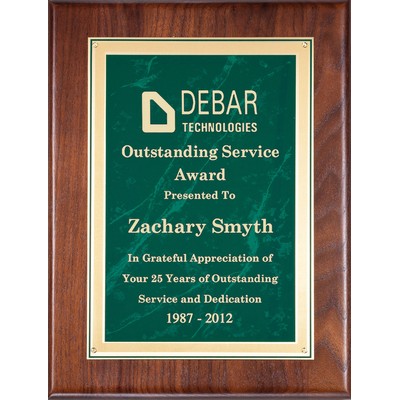 American Walnut Plaque, 8"x10-1/2" with Green Marble Brass Engraving Plate