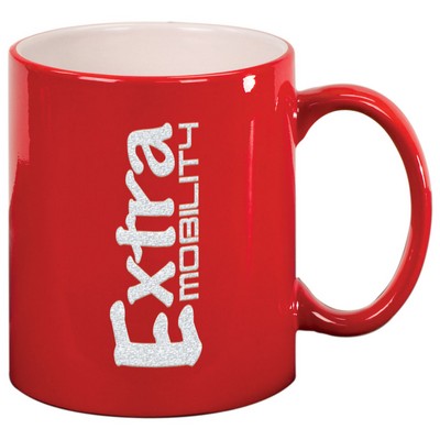 Red Ceramic Mug, Engraved, 11 oz