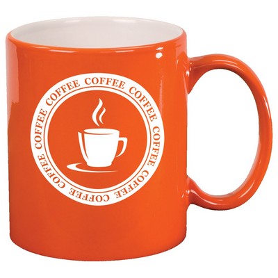 Orange Ceramic Mug, Engraved, 11 oz