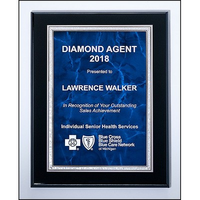 Airflyte® Black High Lustr™ Plaque w/Blue Marble Center & Silver Florentine Border (8"x 10")