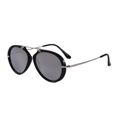 Sunglasses - Mirror Lenses - Black Frames - Silver Temples