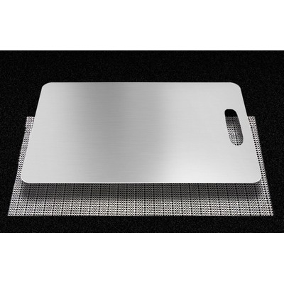 Stainless steel cutting board.
