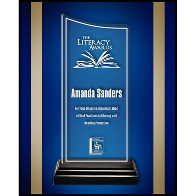 11" Tower Clear Acrylic Award with a Black Wood Base