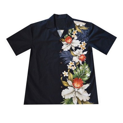 Black Men's / Unisex Hawaiian Tropical Vertical Border Print Cotton Shirt