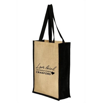 Jute / Burlap Khaki/ Black Tall Bag With Full Side & Bottom Gusset & Matching