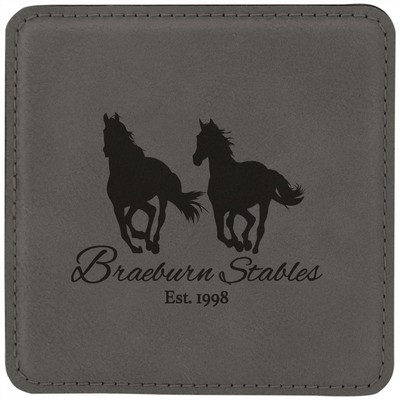 4" x 4" Square Gray Leatherette Coaster