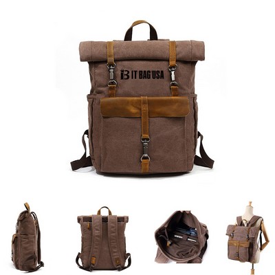 Vintage Travel Canvas Leather Backpack