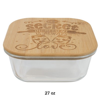 27 oz. Square Glass Container with Bamboo Lid