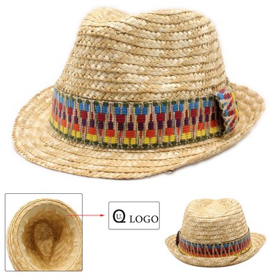 Summer Sun Protective Straw Hat W/ Colorful Ribbon