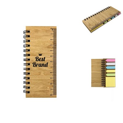 Bamboo And Wood Covered Memo Pad With A Scale Ruler