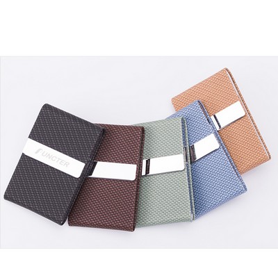 Stainless Steel Business Card Holder W/PU Leather