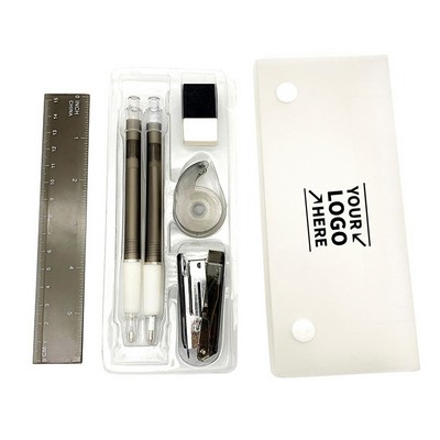7Pcs Clear PP Box School Office Stationery Kit