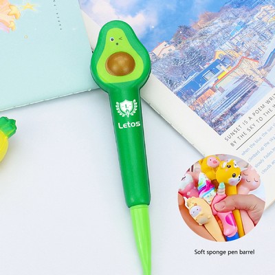 Avocado Stress Reliever Pen 2 In 1 Squeeze Toy Pen PU Foam Gel Ink Pen